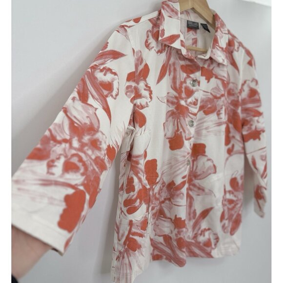 Additions by Chico's Cotton‎ Blend Floral Button Up 3/4 Slv Jacket Sz 3 Preppy - Picture 4 of 8